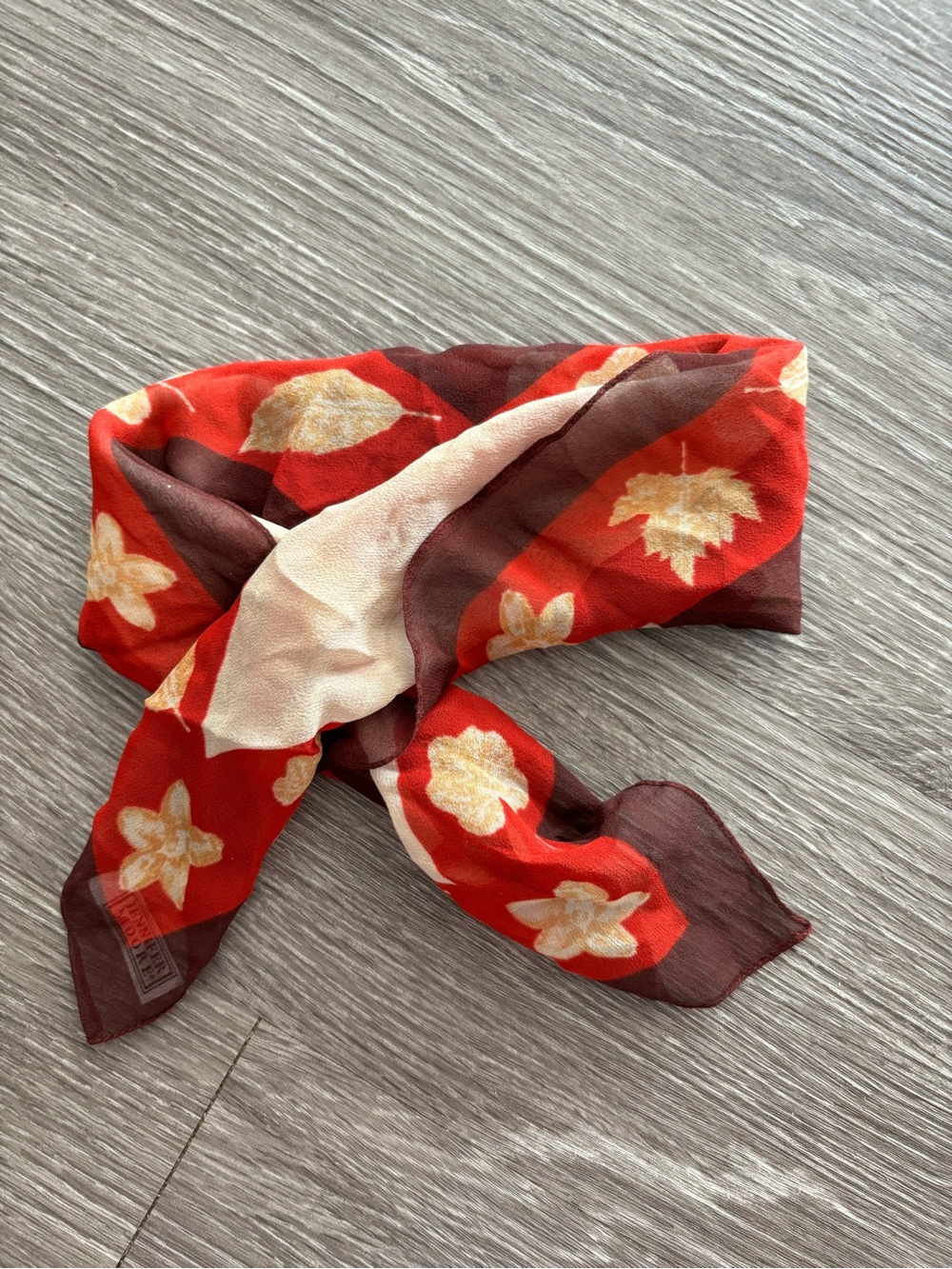 Silk Floral Red and Brown Scarf - Unbranded